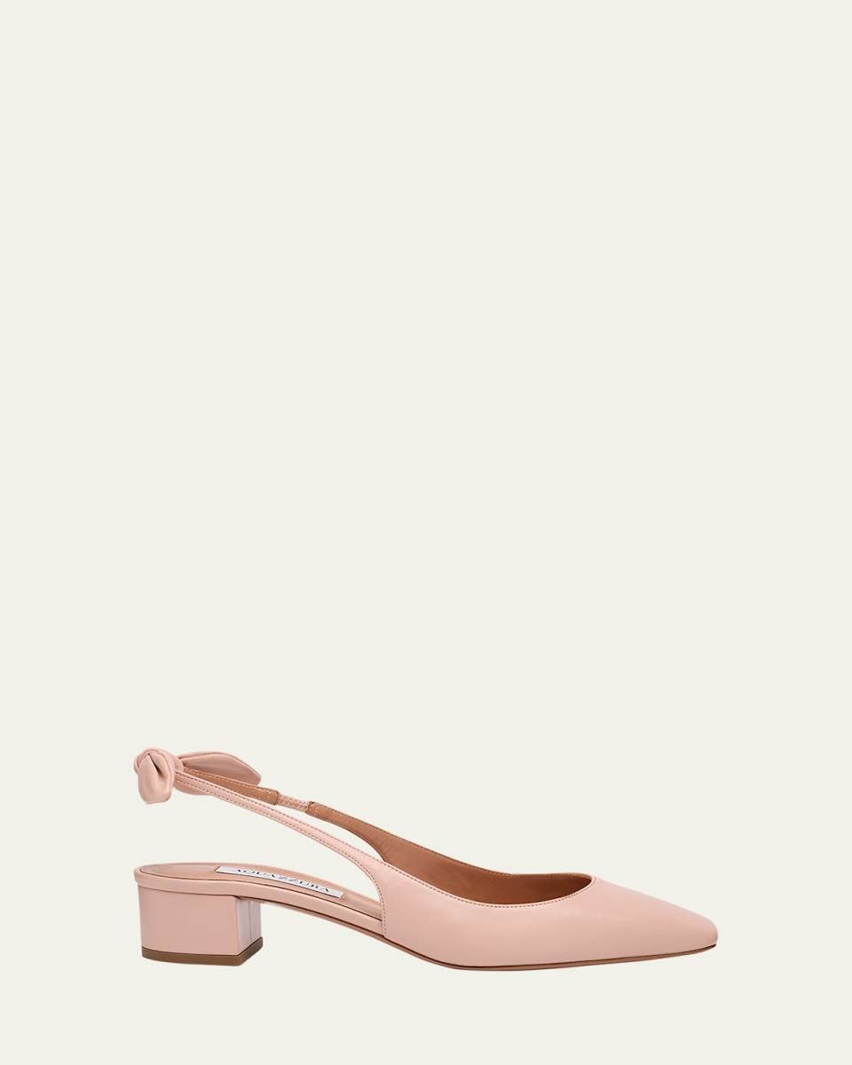 Leather Knotted Slingback Ballerina Pumps